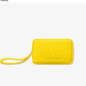 New,authentic small Valentino beauty Yellow Logo Wrist Strap Pouch